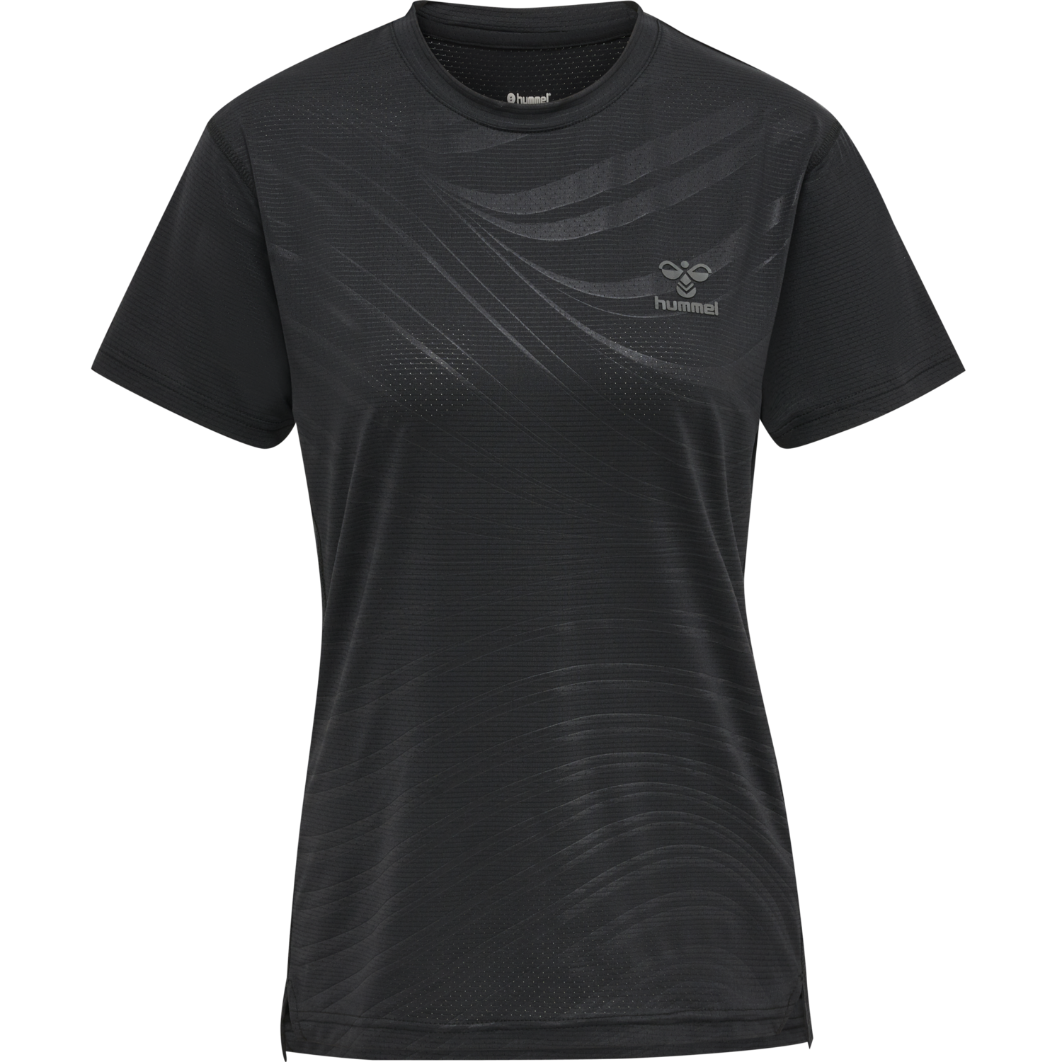 hmlONGRID POLY TEE S/S WO, JET BLACK/FORGED IRON, packshot