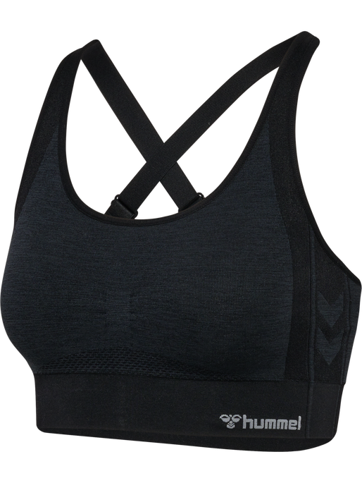 hmlMT SHINE SEAMLESS SPORTS BRA, BLACK MELANGE, packshot