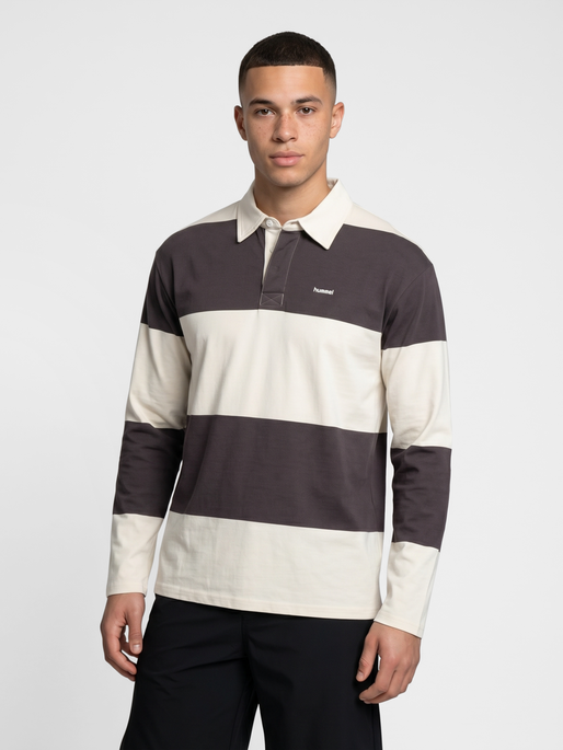 hmlI-D POLO L/S, SHALE/MARSHMALLOW, model
