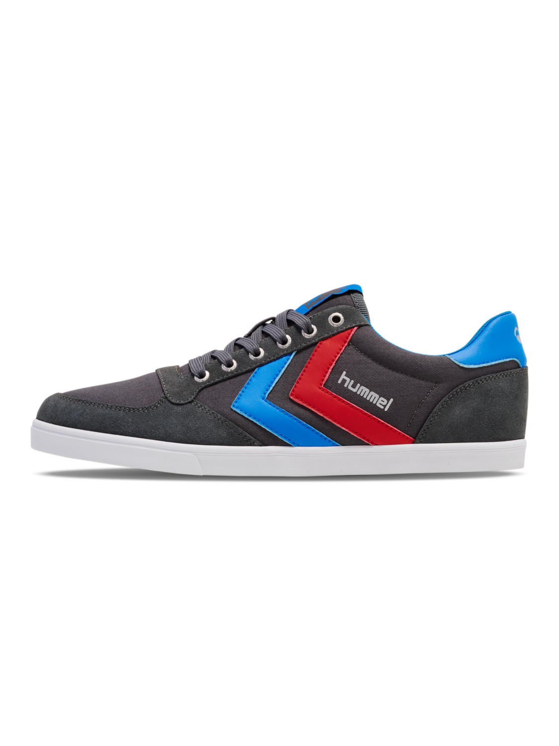 HUMMEL SLIMMER STADIL LOW, CASTLEROCK/RIBBONRED/BRIL BLUE, packshot