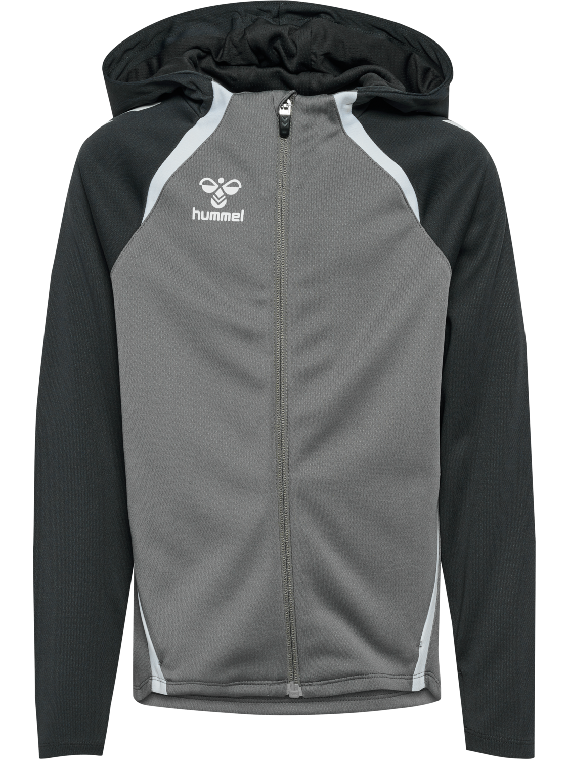 hmlLEAD 2.0 ZIP HOODIE KIDS, STEEL GRAY/ASPHALT, packshot