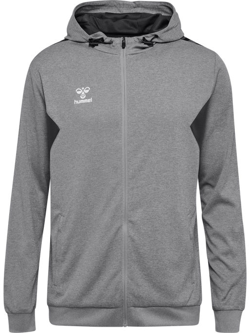 hmlAUTHENTIC PL ZIP HOODIE, GREY MELANGE, packshot
