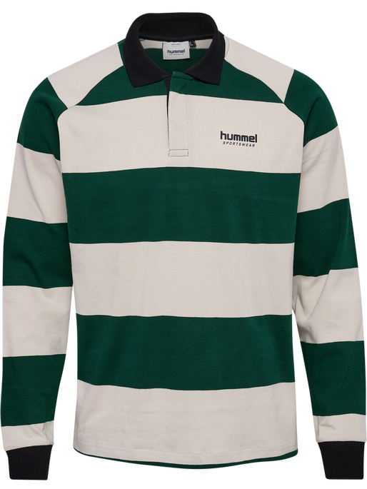 hmlLOOSE STRIPED POLO L/S, DARK GREEN, packshot