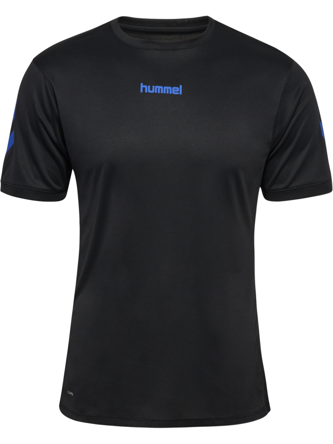 hmlBLAZE CLUB 26 POLY TEE, BLACK/BLUE, packshot