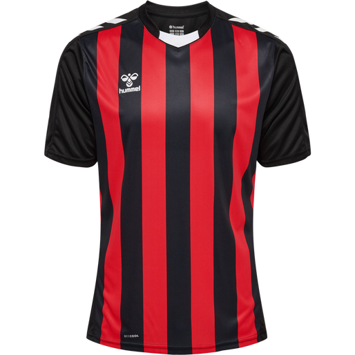 hmlCORE XK STRIPED JERSEY S/S, BLACK/TRUE RED, packshot