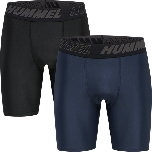 hmlTE TOPAZ 2-PACK TIGHT SHORTS, BLACK/INSIGINA BLUE, packshot