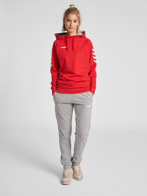 HMLGO COTTON HOODIE WOMAN, TRUE RED, model