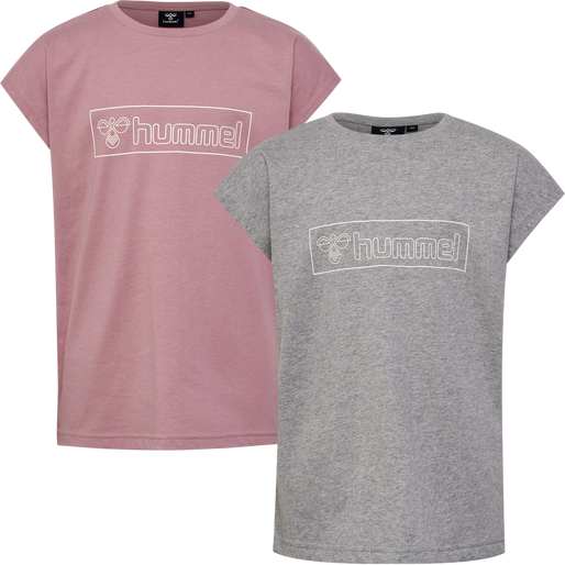 hmlBOXLINE T-SHIRT S/S 2 PK, GREY MELANGE/WOODROSE hmlBOXLINE T-SHIRT S/S 2 PK, GREY MELANGE/WOODROSE, packshot