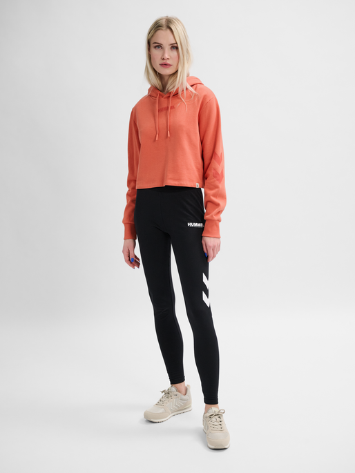 hmlLEGACY WOMAN CROPPED HOODIE, APRICOT BRANDY, model