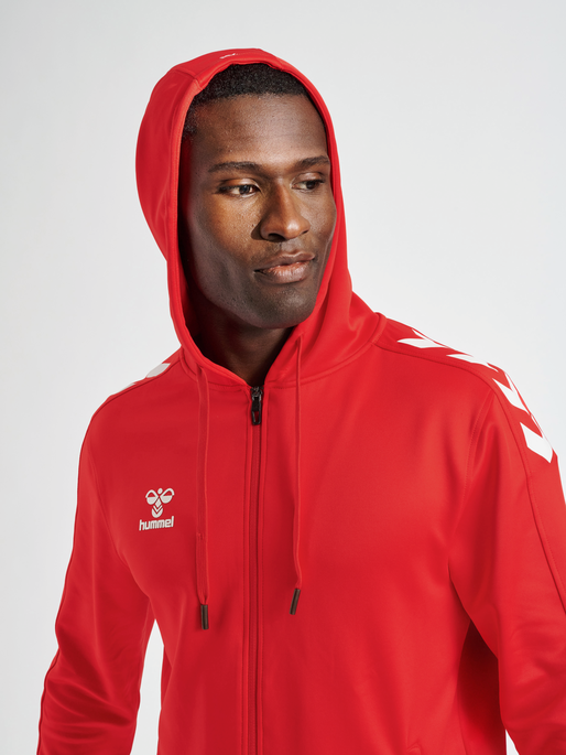 hmlCORE XK POLY ZIP HOOD SWEAT, TRUE RED, model