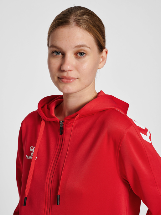 hmlCORE XK POLY ZIP HOOD SWEAT WOMA, TRUE RED, model