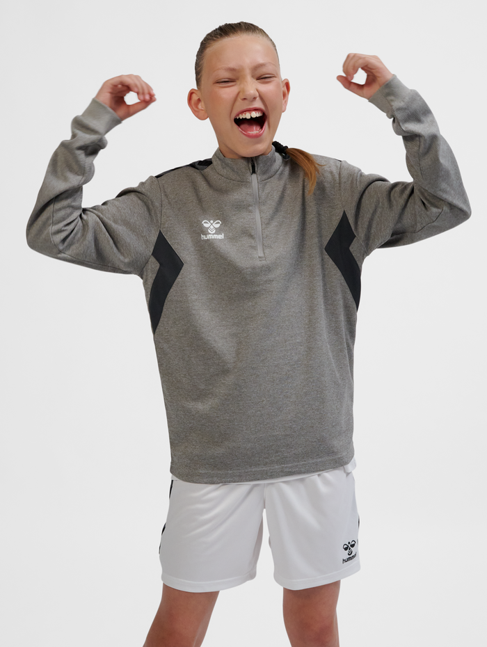 hmlAUTHENTIC HALF ZIP SWEAT KIDS, GREY MELANGE, model