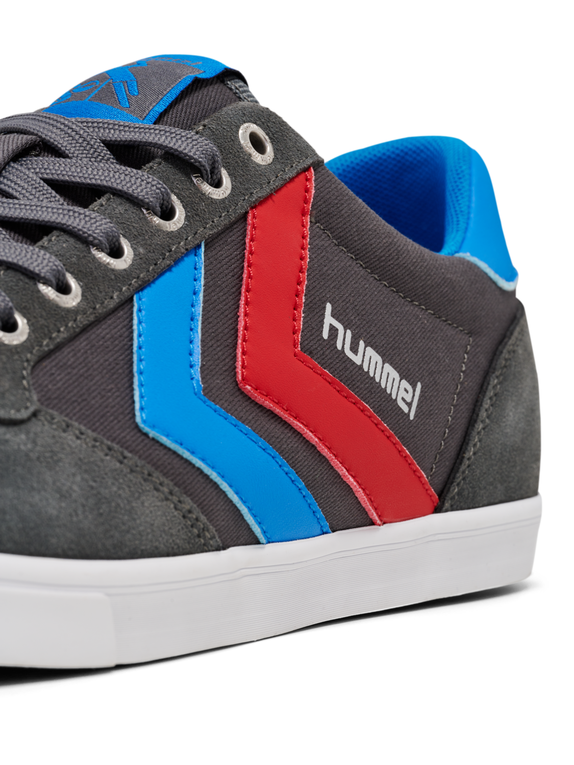 HUMMEL SLIMMER STADIL LOW, CASTLEROCK/RIBBONRED/BRIL BLUE, packshot