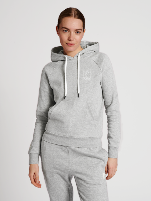 hmlGG12 SWEAT HOODIE WOMAN, GREY MELANGE, model