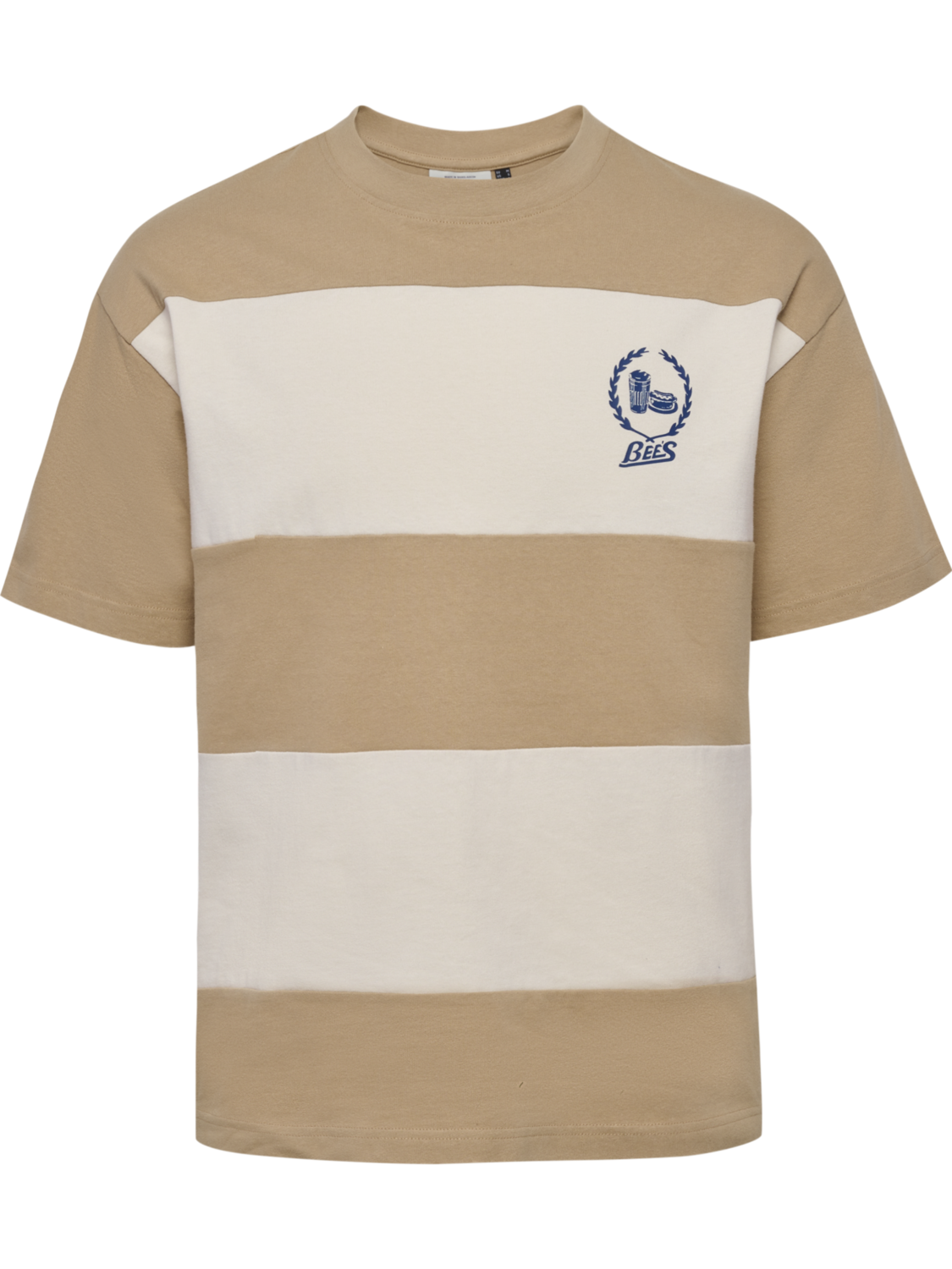 hmlLOOSE T-SHIRT S/S BEES STRIPE, TOFU/CORNSTALK, packshot