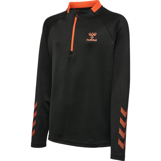 hmlGG12 ACTION HALF ZIP SWEAT KIDS, BLACK/CHERRY TOMATO, packshot