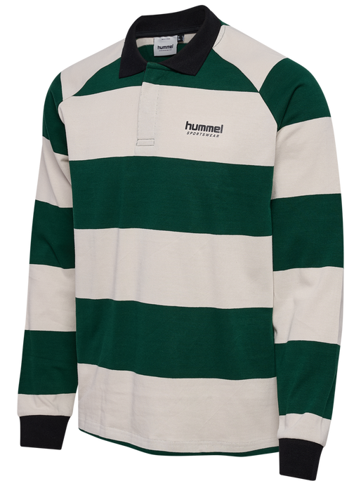 hmlLOOSE STRIPED POLO L/S, DARK GREEN, packshot