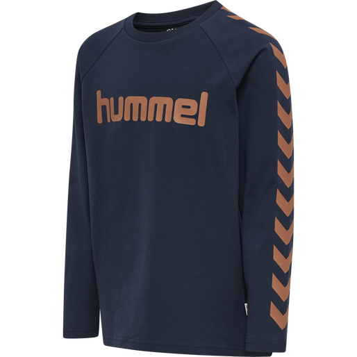 hmlBOYS T-SHIRT L/S, BLACK IRIS/SIERRA, packshot