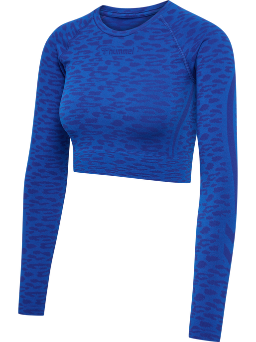 hmlMT LEO SEAMLESS CROP T-SHIRT L/S, OLYMPIAN BLUE/SODALITE BLUE ME, packshot
