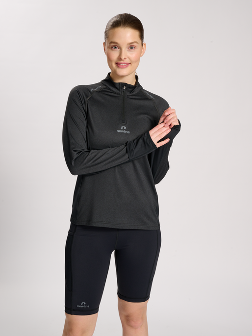 nwlMESA 1/2 ZIP L/S WOMAN, BLACK MELANGE, model